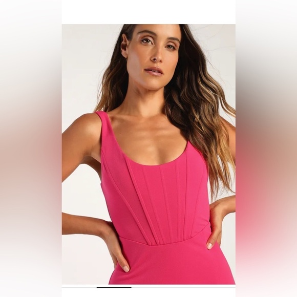 Lulus NWT Flirtatious Sensation Hot Pink Corset Bodycon Mini Dress Size Small - Picture 2 of 11